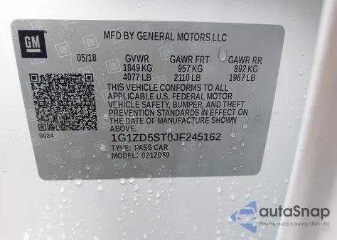 2018 Chevrolet Malibu Lt из США, поврежденный, VIN 1G1ZD5ST0JF245162